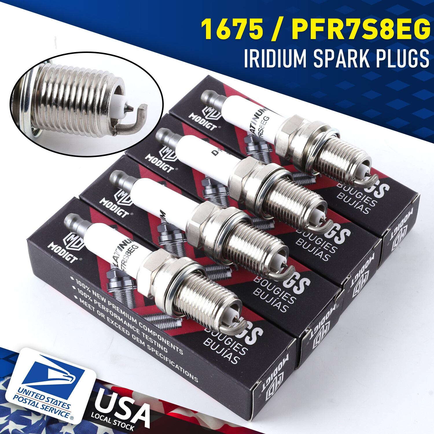 4x Fit NGK PFR7S8EG 1675 Double iridium Spark Plug For Audi A4 A5 TT Passat Golf
