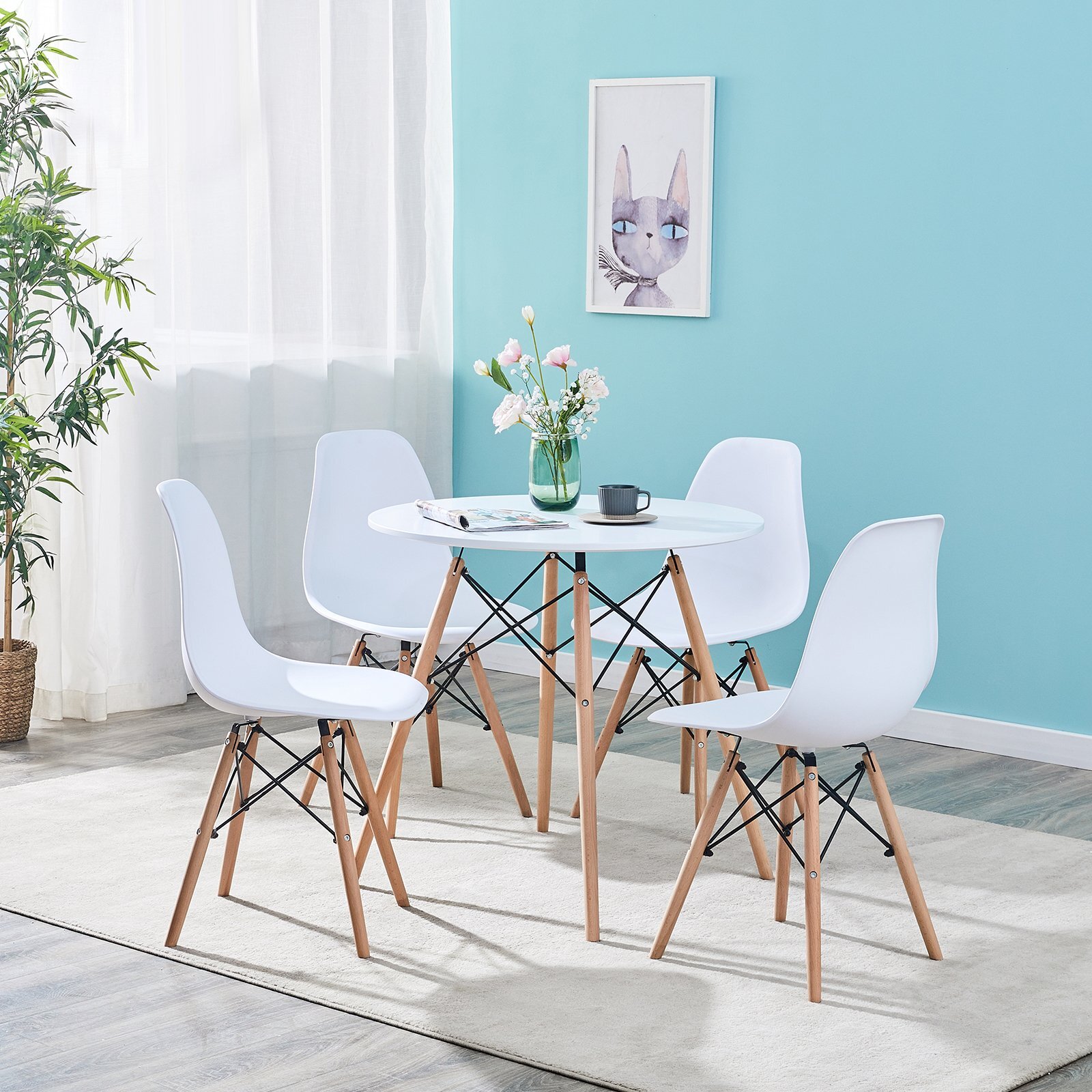 Dining Chairs Set of 6 Retro Eiffel Kitchen Chairs Wooden Legs Plastic