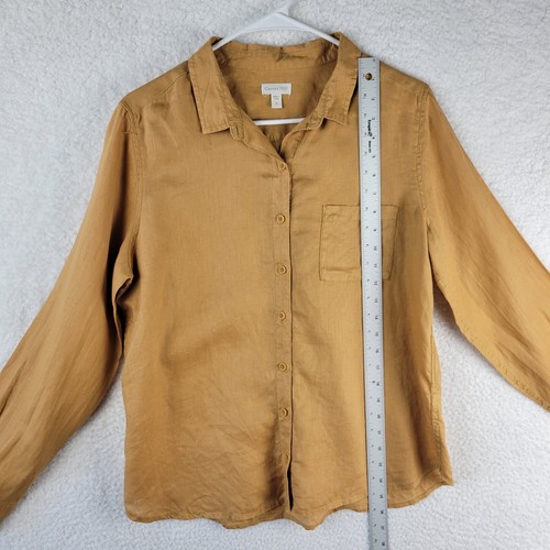 Garnet Hill Easy Linen Shirt Womens Size 8 Gold Mustard Yellow Button Up Beach - Picture 7 of 7