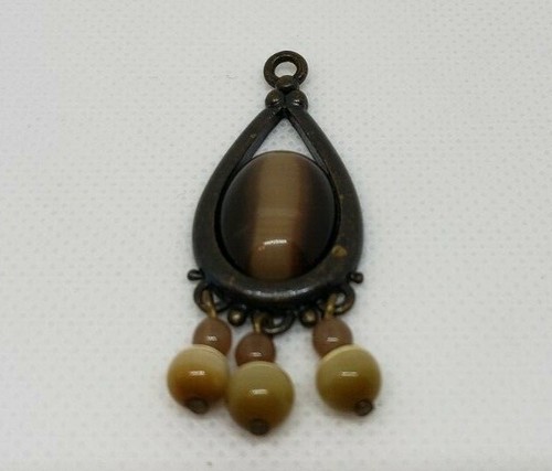 Women's Teardrop Fashion Pendant Brown Stone Center Dark Tone Beaded Unbranded