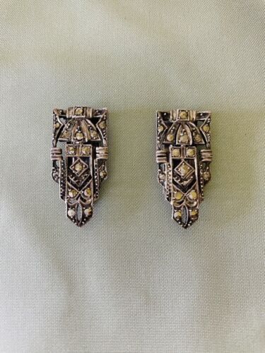 Antique Coro Signed Marcasite Dress Clips - image 1