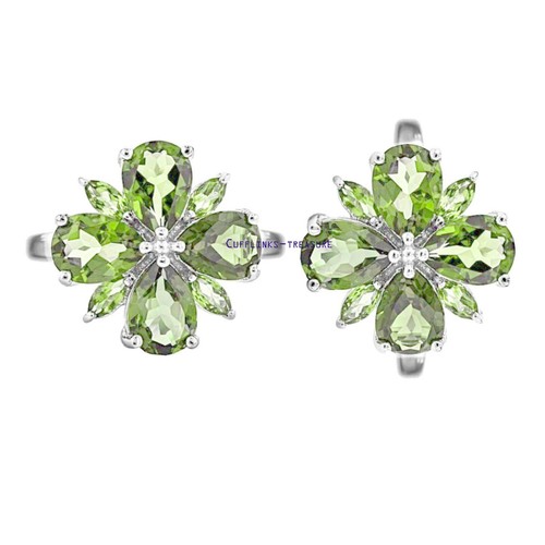 Natural Peridot Gemstones with 925 Sterling Silver Cufflinks For Men's #7980 - Picture 3 of 3