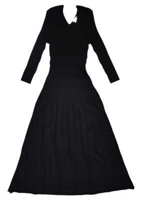 $735 NEW WOLFORD Solid Black MERINO RIB V-NECK A-Line SWEATER Dress L | eBay