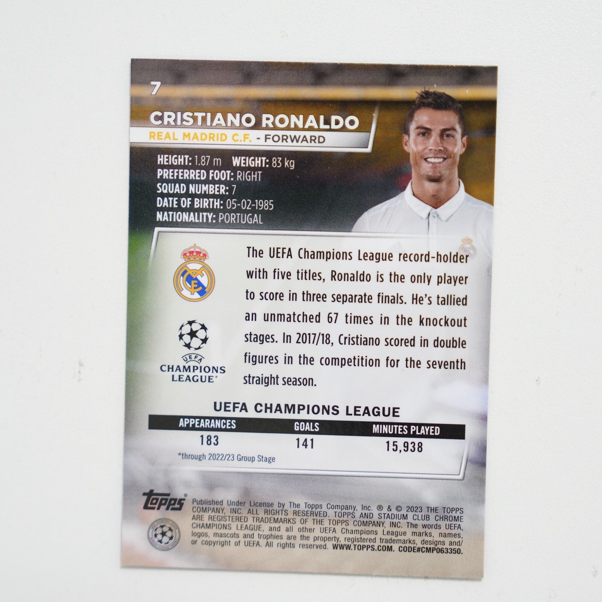 Topps Stadium Chrome RONALDO クリロナ 199シリ 2022-23 Topps Stadium Club Chrome UCL Cristiano Ronaldo Blue