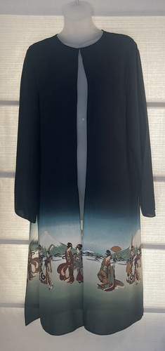 Anne Namba atemberaubende schwarz/grün ombre Seide Geisha Print Kimono Jacke ~ S ~ neuwertig - Bild 2 von 12