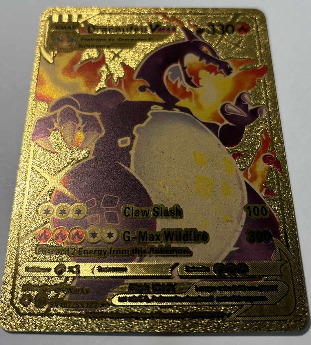 dracaufeu pokemon card gold French (Charizard) VMAX Foil Fan Art your opponent takes 2 Prize cards. Pokémon Dracaufeu VMAX GOLD SV107/SV122