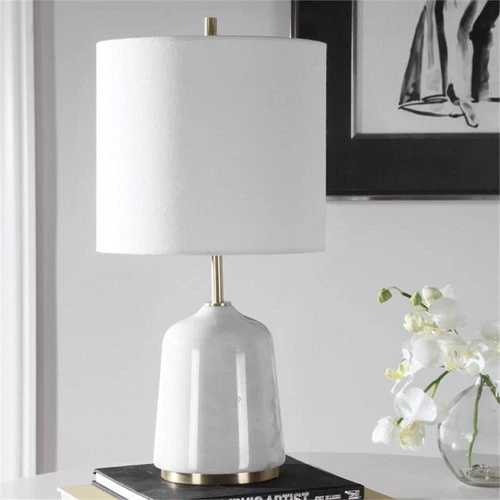 Uttermost Eloise Marble Steel and Fabric Table Lamp in White/Gray - Picture 6 of 7