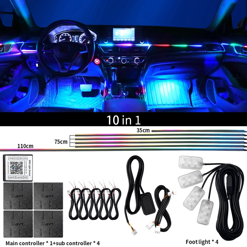 Car RGB LED Symphony Atmosphere Interior Acrylic Guide Fiber Optic Ambient 10in1