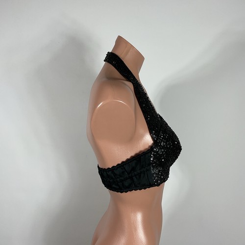 Glitzy Black sequin Bra by Fredrick's of Hollywood VTG 90s NWT size S Crop Top - Picture 5 of 10
