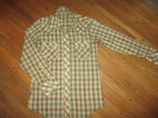 vtg PEARL SNAP WESTERN SHIRT Long Sleeve Green Based Plaid Men's SMALL/MEDIUM