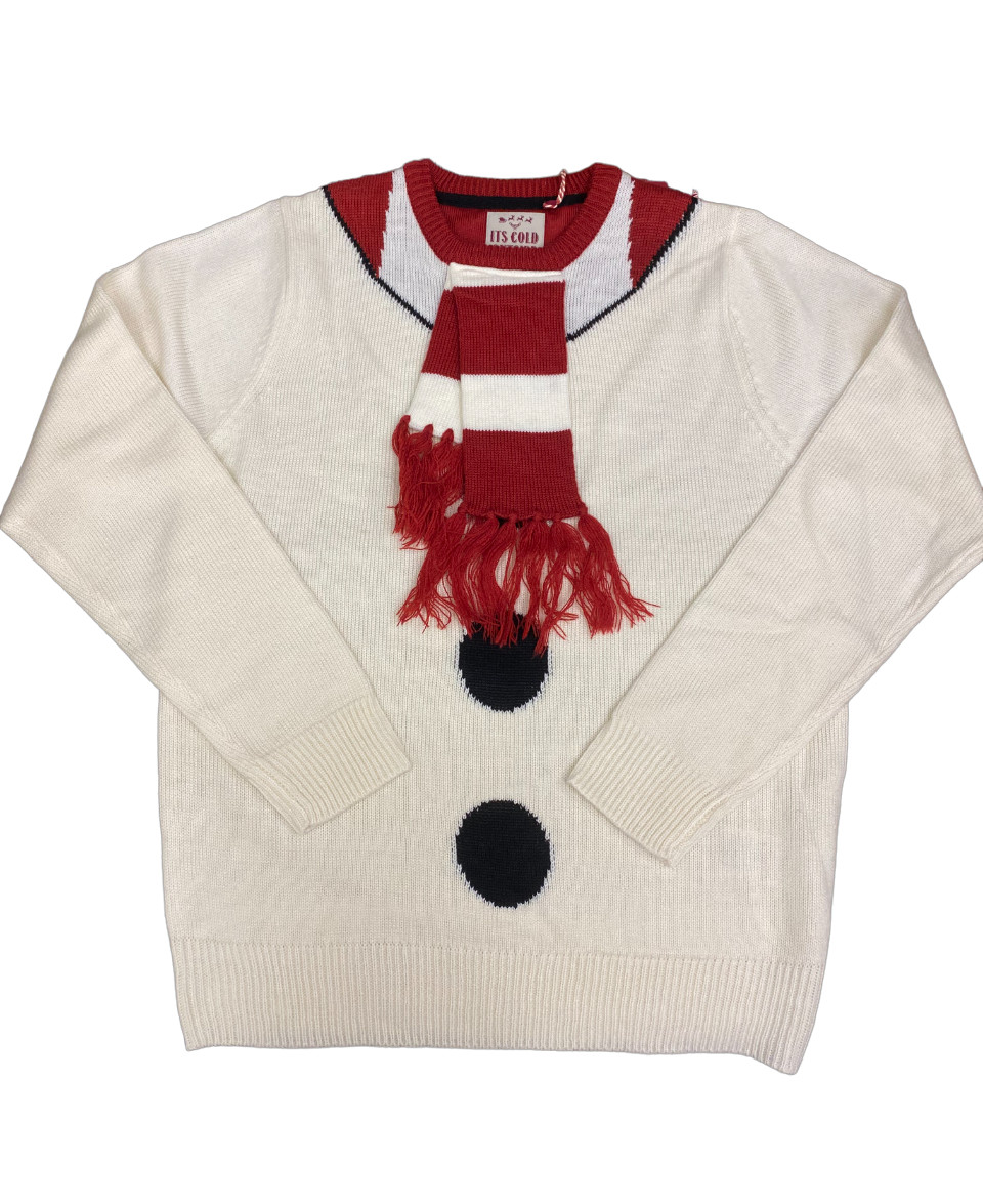 Christmas Jumper White Snowman with Scarf (M) Medium - Warm & Cozy Xmas Jumper