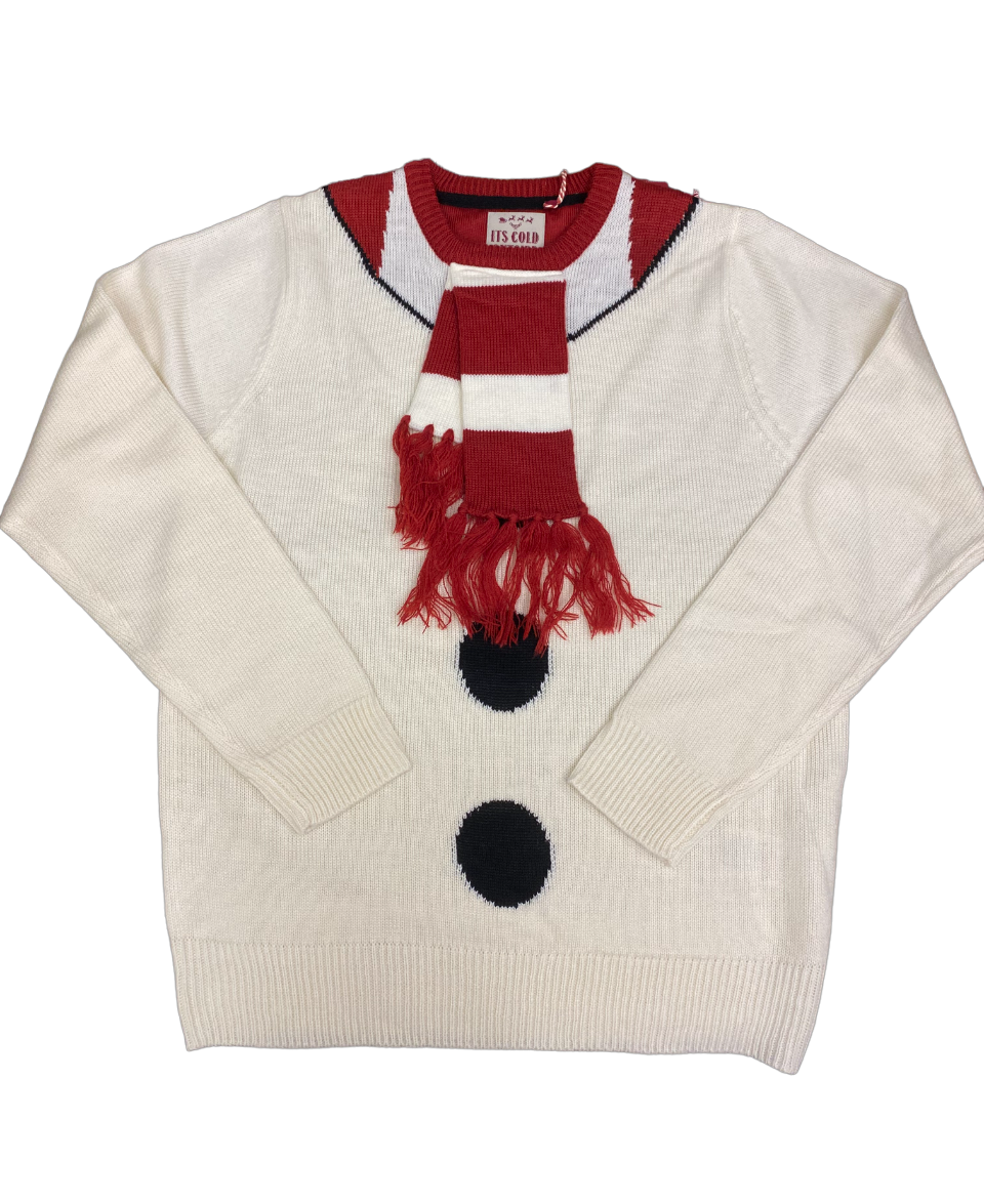 Christmas Jumper White Snowman with Scarf (M) Medium - Warm & Cozy Xmas Jumper