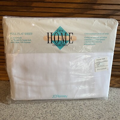 Vtg JCPenney The Home Collection No Iron Percale White Flat Sheet Full Size Bed