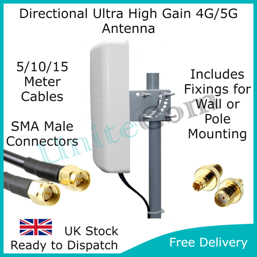 Ultra High Gain Directional MiMo 5G 4G Antenna for Vodafone O2 Three EE SMA TS9 - Afbeelding 1 van 7