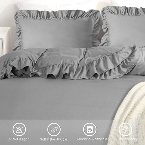 Duvet Quilt Cover Pillowcases Ruffle Frill Duvet Quilt Bedding Set All Sizes - Picture 20 of 43