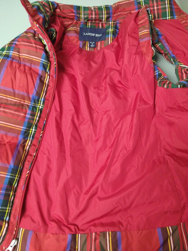 Women's XL / P Lands' End Tartan Plaid Full Zip Down Puffer Vest Preppy Academia - Picture 6 of 7