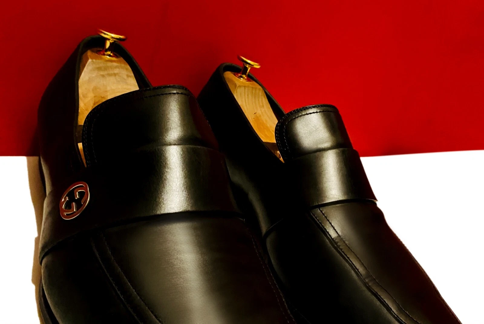 889, !! CHAUSSURES MOCASSINS EN CUIR NOIR HOMME GUCCI EXCLUSIVITÉ GG MARQUÉES UK TAILLE 10,5
