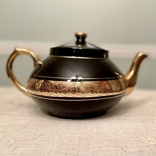 Vintage Gibson and Sons Porcelain Teapot Late Davenport Sevres Black & Gold - Picture 5 of 12