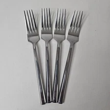 Hampton Dinner Fork Stainless Lot of 4 Hexagonal Handle Flatware Glossy