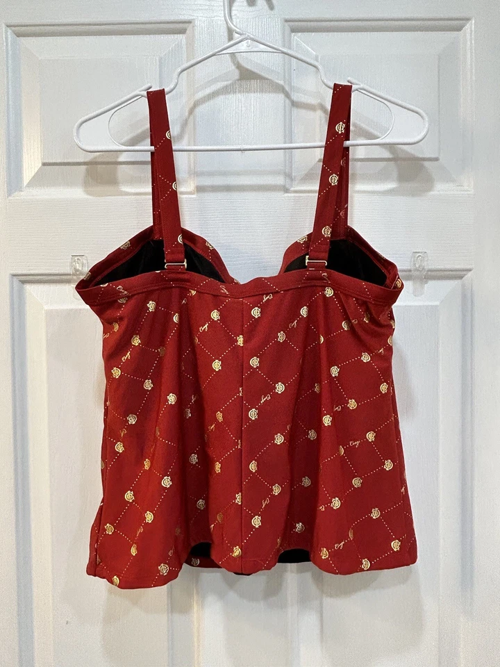 Coogi 2X Rojo Dorado Logo Tankini Traje de Baño Top Bikini Traje de Baño Playa Ropa de Resort Foto 2 de 4