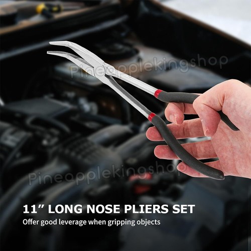 5X 11'' Long Reach Nose Pliers Set Straight Bent Tip Mechanic Hose Gripper 280mm - Picture 2 of 9