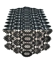 Doily Boutique Table Runner or Doily with Dark Gray / Black Lace Handmade