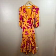 Color Me Courtney Eleanor Wrap Dress Small Orchid Bloom Floral Orange Pink Midi