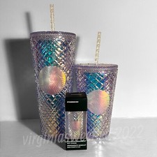 Starbucks Holiday 2022 Iridescent White Jeweled Tumbler SET 24oz, 16oz, Keychain