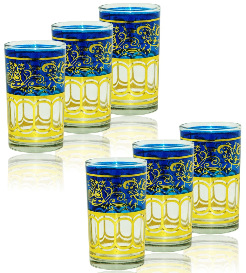 144x orientalische Teegläser Teeglas Glas Orient blau gold Handarbeit 0,2L