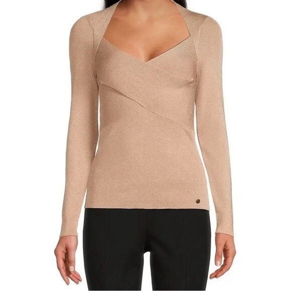 Ted Baker Eloisy Cross Over Metallic Top In Dusky Pink Size