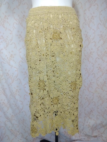 Newport News Gold & Gold Metallic Lace Crochet Beaded Skirt, Size S - Zdjęcie 1 z 10