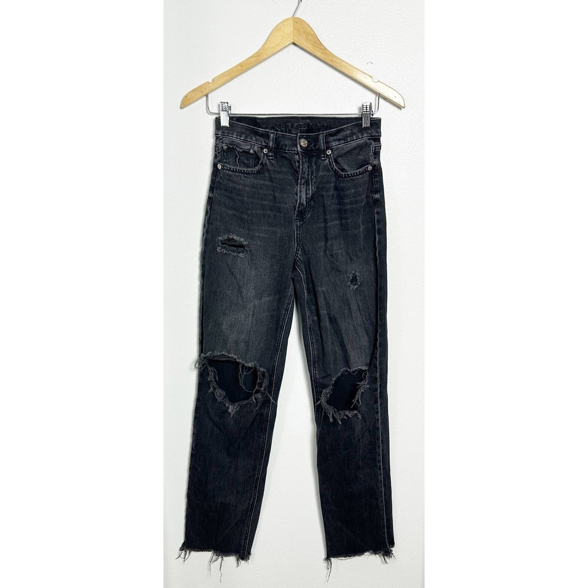 American Eagle Women's Super High Rise Baggy Straight Jeans Black