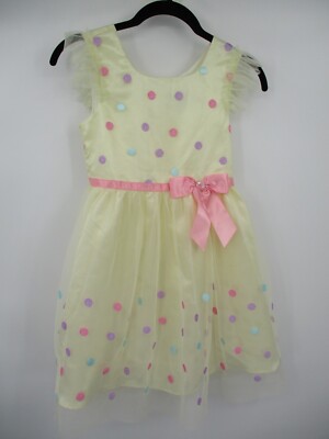 Jona Michelle Girls Dress 7 Cream Polka Dot Easter Holiday Sleeveless Tulle Bow