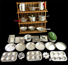Vintage Children  s Play Dishes Aluminum Pots Pans Cookie Bundt Muffin Pie Lot 33