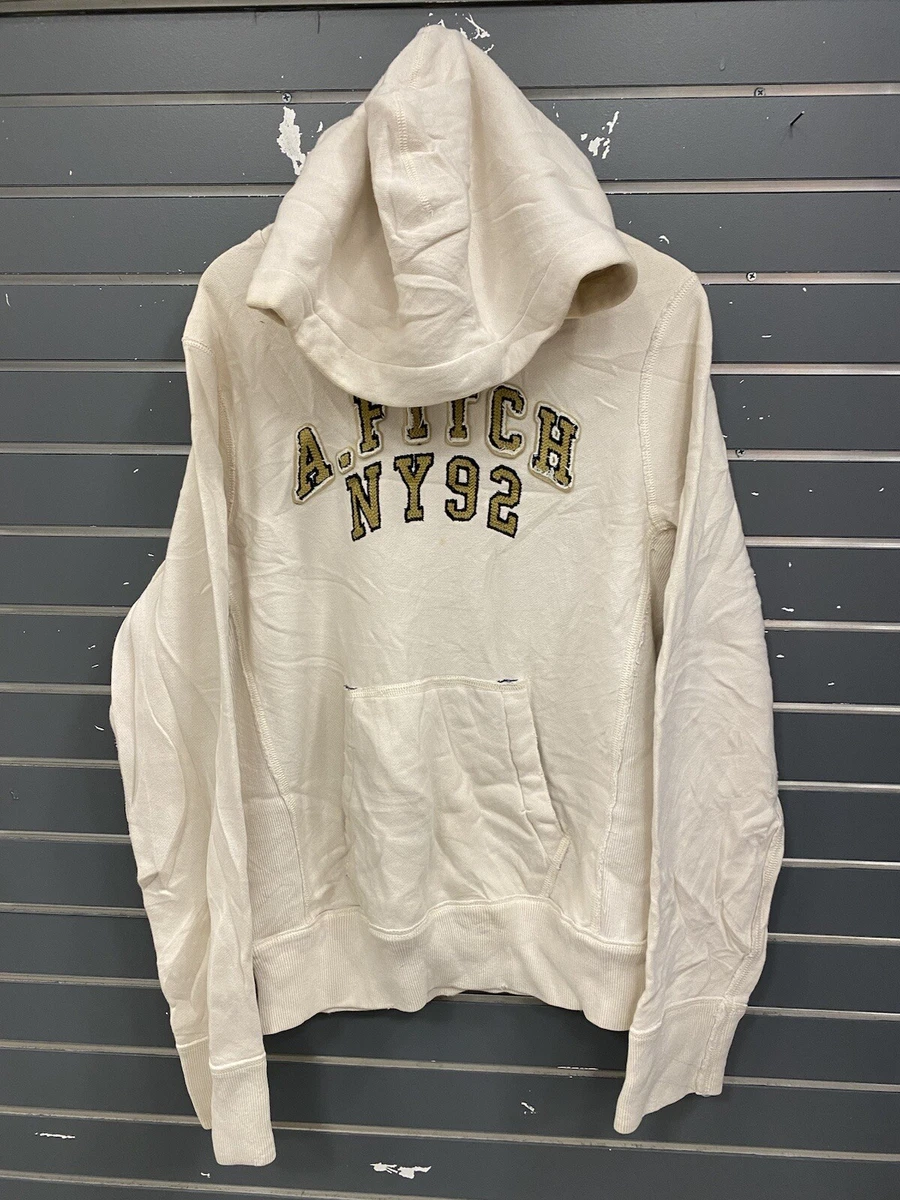 Abercrombie Fitch Logo Graphic White Hoodie Mens Small Pullover Sweatshirt
