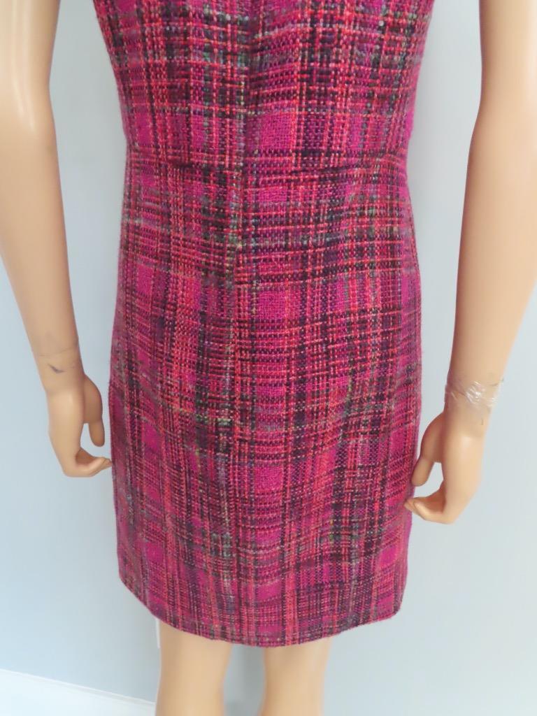 chanel hot pink dress CHANEL Hot Pink/Multicolor Tweed Short Sleeve Dress Size F 38/US 6