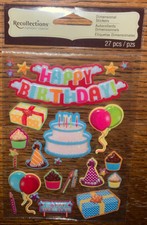 Recollections Happy Birthday Banner Title Cupcake Cake Balloon Party Hat Sticker