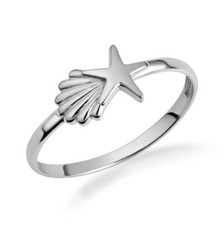 .925 Sterling Silver Starfish Seashell Beach Ring
