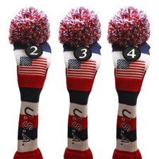 USA Majek Golf 2, 3, 4 Hybrid Headcovers Pom Pom Knit Vintage Classic Look