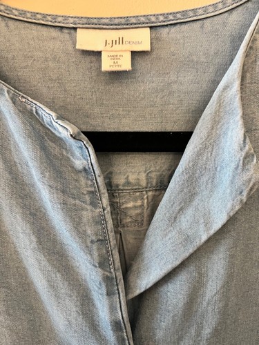 J. Jill Denim Women’s Size M Petite Chambray Tunic Top Split Neck Long Sleeved - Picture 6 of 7