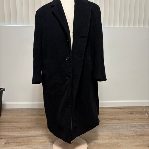 Jones New York Men's Wool Brend Black Long Button Down Overcoat Size 46R
