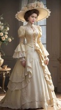 Elegant Pale Yellow Victorian Vintage Prom Dresses Delicate High Neck Applique