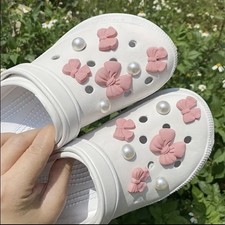 Clog Charms Jib bits Pink Bow & Pearl Shoe Decoration Accessories Clogs Gift 2pc