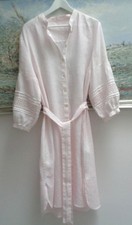 120% LINO Powder Pink Linen Midi Shirt Dress with Tie IT48 Fits UK14-16