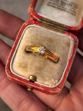 18ct Gold Antique Fully Hallmarked 0.25ct Old Cut Diamond Gypsy Ring - Size Q