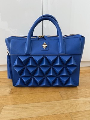 Original Sofia Al Asfoor, Classic Signature Shield Tote Large, Cobalt Blue Leder