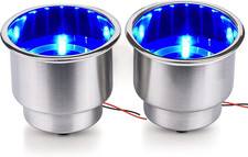 2 Pcs Blue Led Stainless Steel Cup Drink Holder With Drain Led Marine Boat Rv