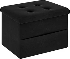 Small Storage Ottoman Foot Rest, Velvet 16.5"D x 12.5"W x 12.5"H, Black 