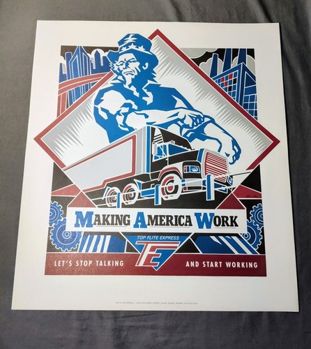 Signed Ron Rae "Making America Work" Art Print VTG Detroit Uncle Sam Trucking - Picture 12 of 12