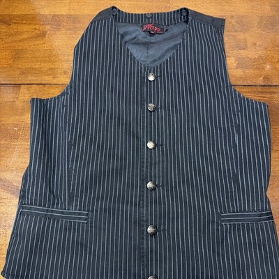 VTG Tripp NYC Pinstripe Punk Goth Joker Vest Black Raver Skull X-Bones Button M